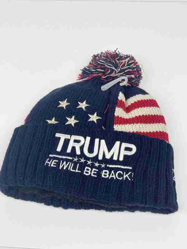Trump Will Be Back Knit Hat with Pom Pom_Blue