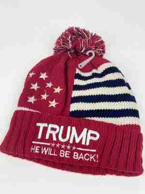Trump Will Be Back Knit Hat with Pom Pom_Red